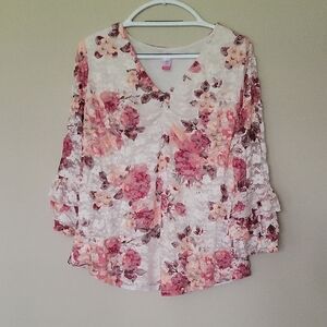 No Boundaries White Cream Bell Sleeve Floral Blouse